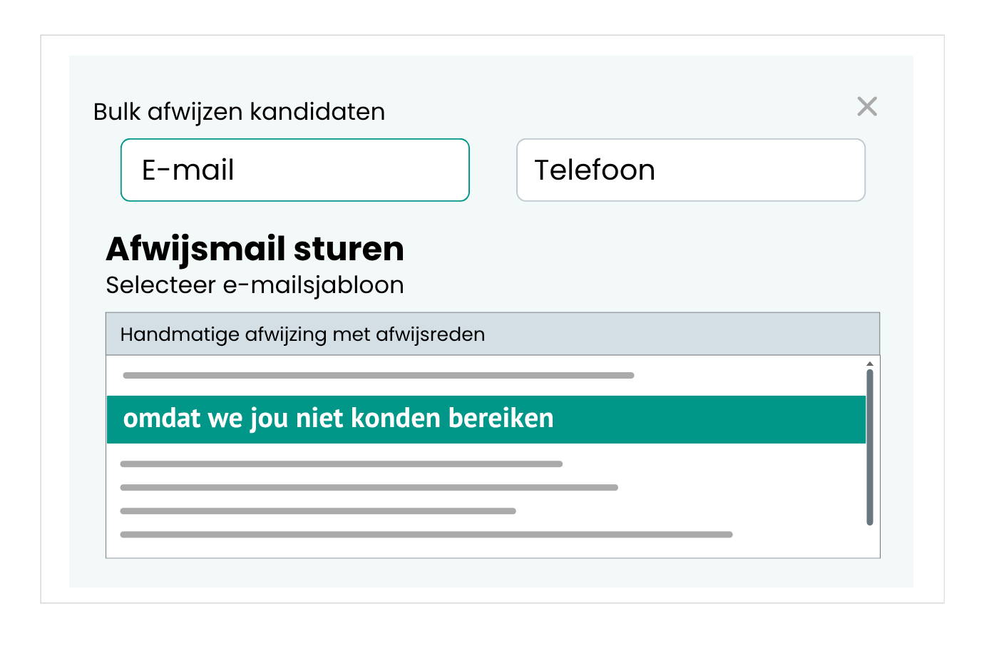 Bulkactie voor het afwijzen van meerdere kandidaten met persoonlijke reden.