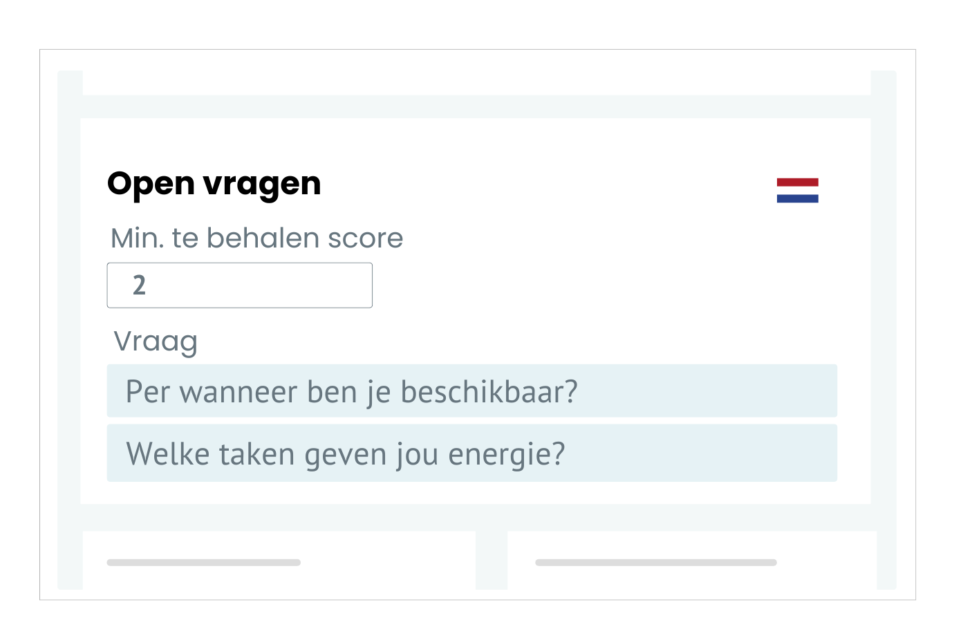 Vacature-instelling met open vragen voor kandidaten.