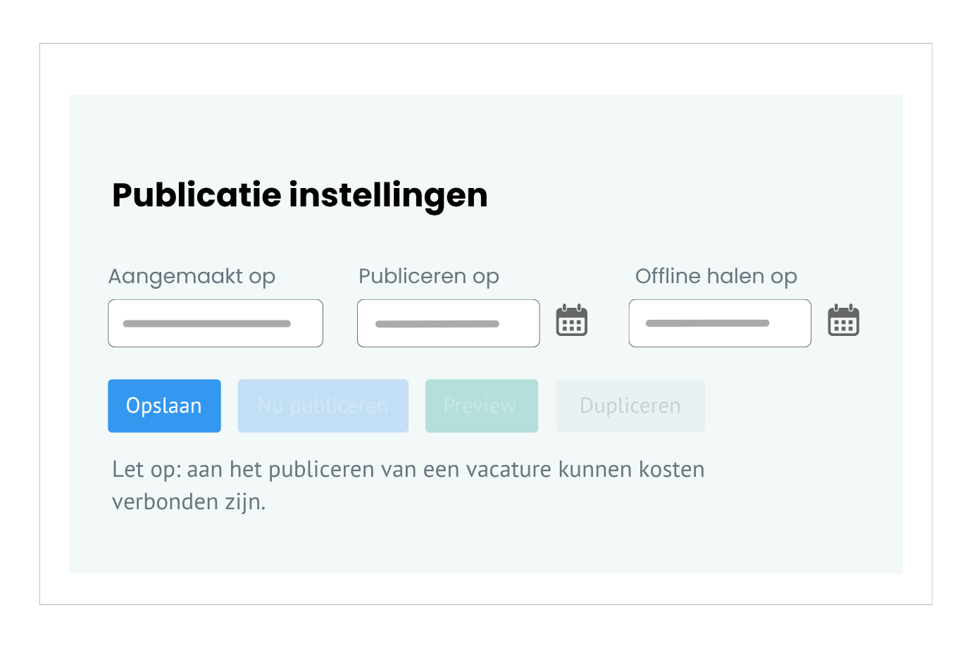 Vacatureplanner in TOOL2MATCH voor online en offline publicatie. 
