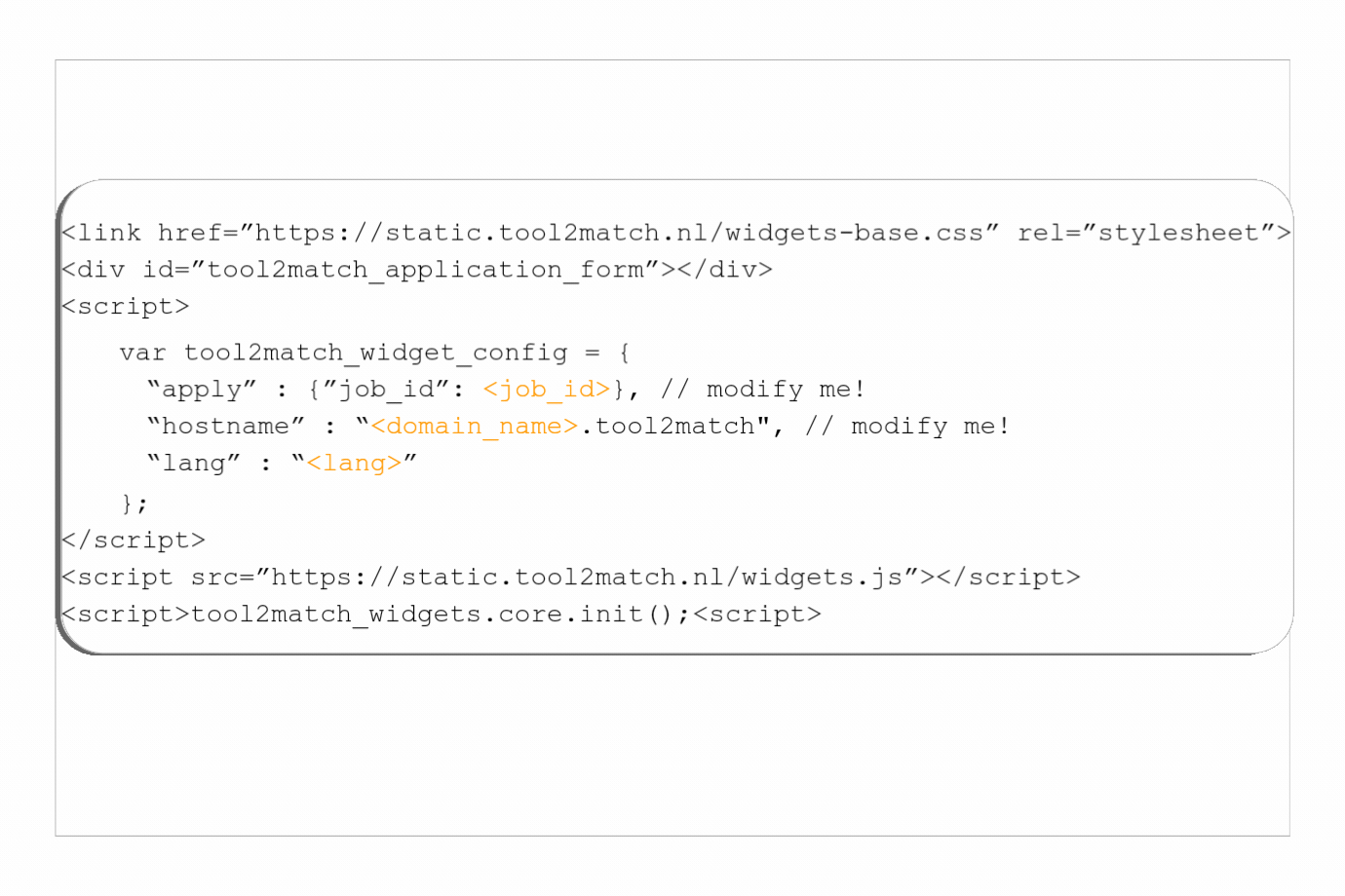 Sollicitatieformulier koppeling van website naar TOOL2MATCH.