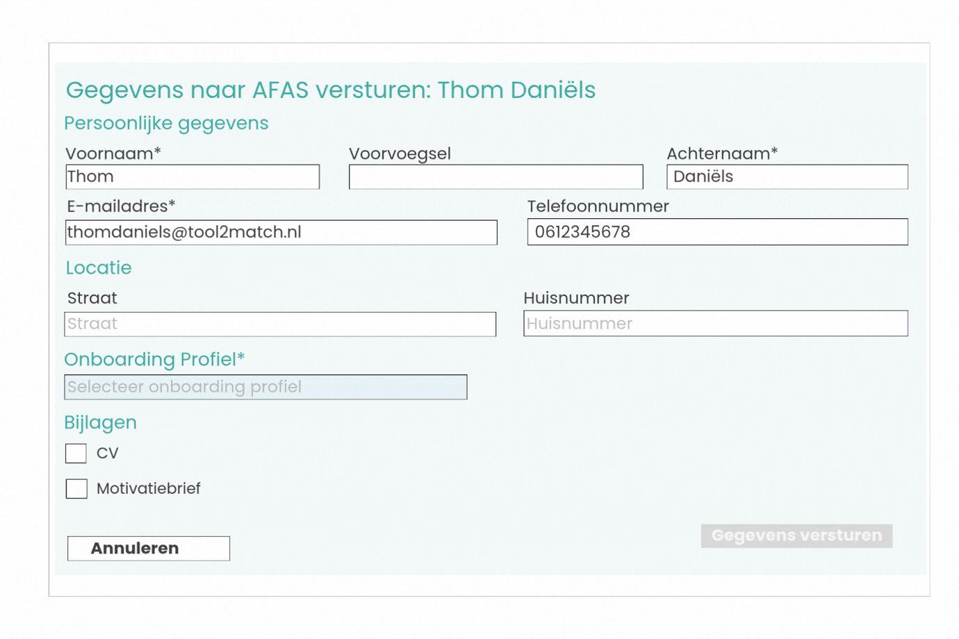 Instellingen om gegevens en documenten door te sturen naar AFAS.