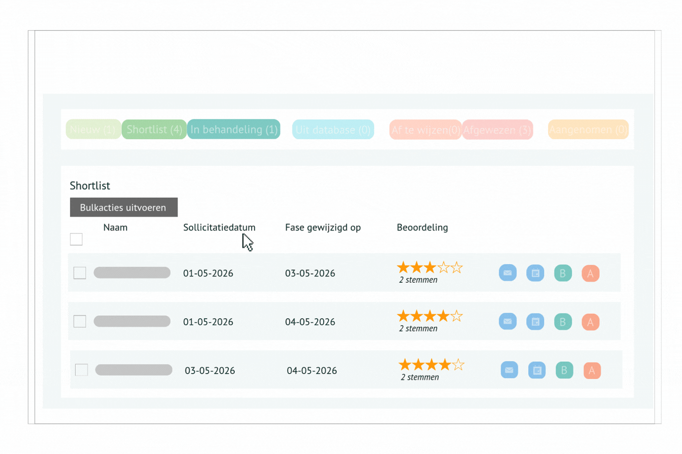 Bulkafwijzing versturen met persoonlijke boodschap in TOOL2MATCH.